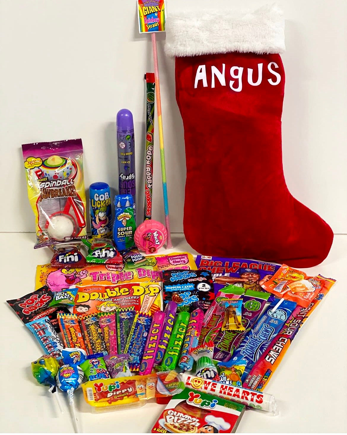 Personalised candy stocking filled with sweets